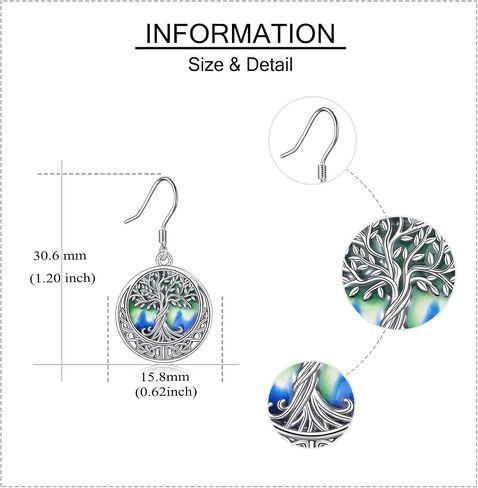 Tree of Life Earrings Sterling Silver Celtic Tree of Life Abalone Shell Dangle Drop Earrings for Women Jewelry in Saudi Arabia