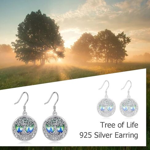 Tree of Life Earrings Sterling Silver Celtic Tree of Life Abalone Shell Dangle Drop Earrings for Women Jewelry in Saudi Arabia