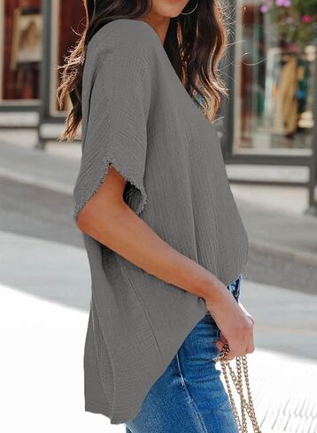 قمصان Dokotoo النسائية الكاجوال بأكمام قصيرة ورقبة على شكل حرف V وبلوزات علوية كبيرة الحجم in Kuwait