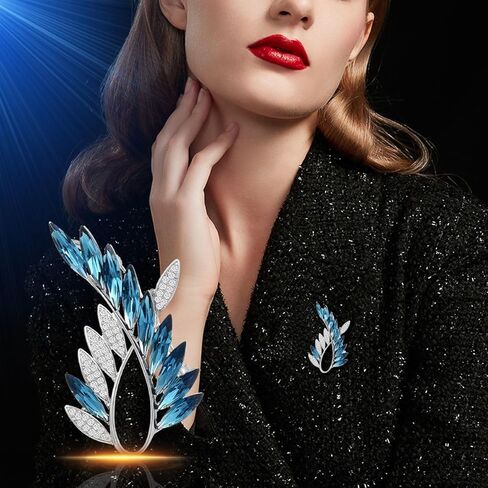 UNVAK ورقة بروش للنساء الفتيات حجر الراين ورقة بروش دبوس كريستال نمساوي ورقة طية صدر السترة دبوس الزفاف عيد ميلاد التخرج مجوهرات هدايا الملابس التبعي لأمي زوجة in Kuwait