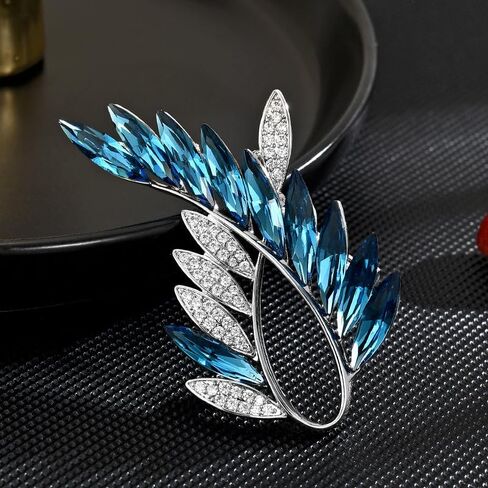 UNVAK ورقة بروش للنساء الفتيات حجر الراين ورقة بروش دبوس كريستال نمساوي ورقة طية صدر السترة دبوس الزفاف عيد ميلاد التخرج مجوهرات هدايا الملابس التبعي لأمي زوجة in Kuwait