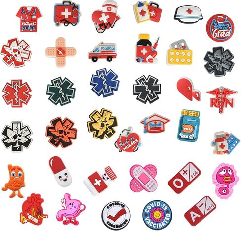 SCOOVY 37 Pcs Medical Shoe Charms Nurse Charms Decoration Clog Accessories Doctors Nurses Themed Shoe Charms For Shoe Wristband PVC Shoe Charm For Party Favors Holiday Birthday Graduation Gifts in Kuwait
