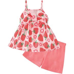 RETSUGO Toddler Baby Girls Summer Clothes Outfits Cute Sleeveless Strawberry Tank Tops Little Girl Short Set