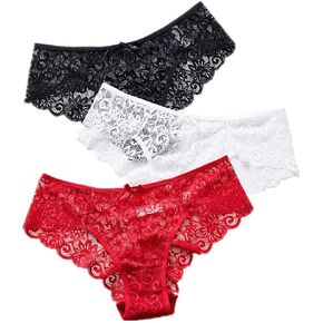 Alinfu Womens Sexy Lace Panties Floral Lace Mid Rise Briefs Underwear 3 Pack
