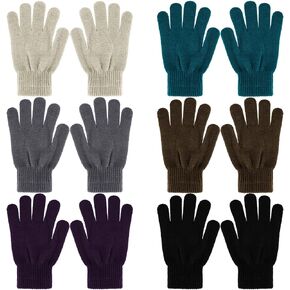 Boyiee 6 Pairs Warm Knit Gloves Bulk Pack Winter Gloves Full Fingers Stretch Gloves for Adult Men Women, 6 Colors