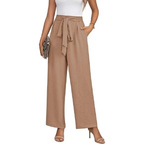 Askyes Women's Wide Leg Lounge Pants with Pockets Casual Lightweight High Waisted Adjustable Tie Knot Loose Troursers