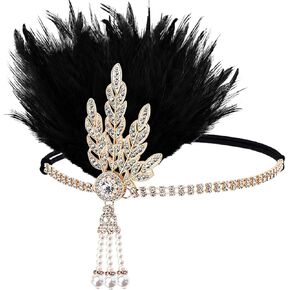 FERCAISH 1920s Flapper Headband، طافوا 20S الوردي ريشة كريستال عقال البكالوريوس حزب ريشة عقال، اكسسوارات الشعر غاتسبي العظيم للنساء (الوردي) in Kuwait