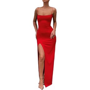 فستان DOUCIU نسائي بحزام سباغيتي بحاشية صلبة وفتحة عالية وفساتين ضيقة in Kuwait