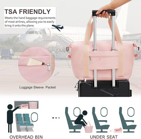 حقيبة دفل للسفر لعطلة نهاية الأسبوع من YAVIV للنساء مع مساحة تخزين قابلة للتوسيع، وجيب مبلل، وحزام كتف حول الجسم، وحقيبة سفر بأكمام طويلة للرحلات الليلية، والسفر، وصالة الألعاب الرياضية، باللون الأسود in Kuwait