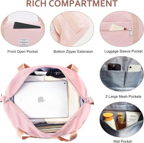 حقيبة دفل للسفر لعطلة نهاية الأسبوع من YAVIV للنساء مع مساحة تخزين قابلة للتوسيع، وجيب مبلل، وحزام كتف حول الجسم، وحقيبة سفر بأكمام طويلة للرحلات الليلية، والسفر، وصالة الألعاب الرياضية، باللون الأسود in Kuwait