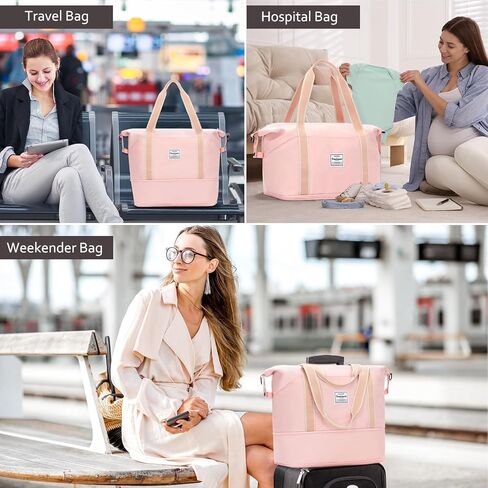 حقيبة دفل للسفر لعطلة نهاية الأسبوع من YAVIV للنساء مع مساحة تخزين قابلة للتوسيع، وجيب مبلل، وحزام كتف حول الجسم، وحقيبة سفر بأكمام طويلة للرحلات الليلية، والسفر، وصالة الألعاب الرياضية، باللون الأسود in Kuwait