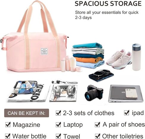 حقيبة دفل للسفر لعطلة نهاية الأسبوع من YAVIV للنساء مع مساحة تخزين قابلة للتوسيع، وجيب مبلل، وحزام كتف حول الجسم، وحقيبة سفر بأكمام طويلة للرحلات الليلية، والسفر، وصالة الألعاب الرياضية، باللون الأسود in Kuwait