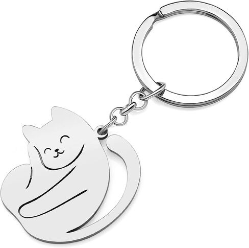 LONYOO Cute Stainless Steel Cat Keychain Gifts for Women Girls Cat Keyrings Purse Car Keys Charms in Saudi Arabia
