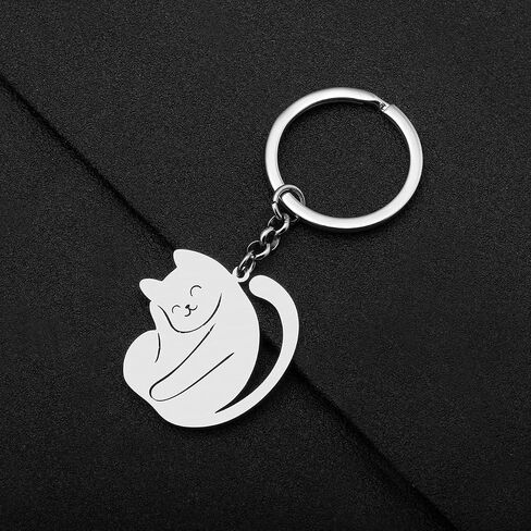 LONYOO Cute Stainless Steel Cat Keychain Gifts for Women Girls Cat Keyrings Purse Car Keys Charms in Saudi Arabia
