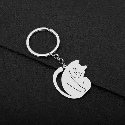 LONYOO Cute Stainless Steel Cat Keychain Gifts for Women Girls Cat Keyrings Purse Car Keys Charms in Saudi Arabia