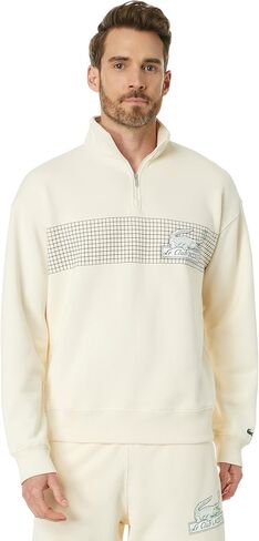 Lacoste Men's Loose Fit High-Neck Quarter Zip Sweatshirt with Front Tennis Net Graphic in Saudi Arabia