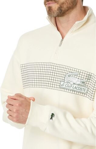 Lacoste Men's Loose Fit High-Neck Quarter Zip Sweatshirt with Front Tennis Net Graphic in Saudi Arabia