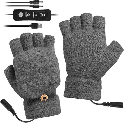 Unisex USB Heated Gloves Adjustable Temperature Winter Full & Half Fingers Warmer Laptop Gloves Mittens for Women Men Girls Boys in Kuwait