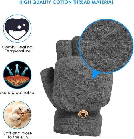 Unisex USB Heated Gloves Adjustable Temperature Winter Full & Half Fingers Warmer Laptop Gloves Mittens for Women Men Girls Boys in Kuwait