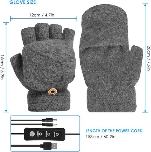 Unisex USB Heated Gloves Adjustable Temperature Winter Full & Half Fingers Warmer Laptop Gloves Mittens for Women Men Girls Boys in Kuwait