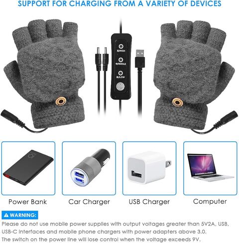 Unisex USB Heated Gloves Adjustable Temperature Winter Full & Half Fingers Warmer Laptop Gloves Mittens for Women Men Girls Boys in Kuwait