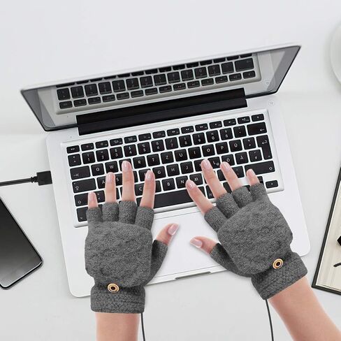 Unisex USB Heated Gloves Adjustable Temperature Winter Full & Half Fingers Warmer Laptop Gloves Mittens for Women Men Girls Boys in Kuwait