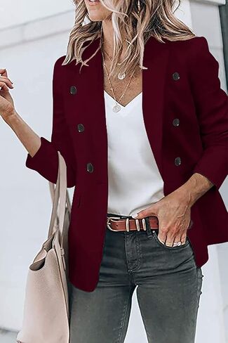 سترة حريمي كاجوال من Beyove بفتحة أمامية مزدوجة الصدر سترة طويلة الأكمام قابلة للتمدد سترات العمل in Kuwait