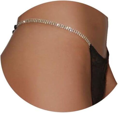 Sexy Rhinestone Waist Hip Chain Jewelry Crystal Chain Thong Rhinestone Thong Panties Bikini Body Chain Jewelry Rave G String Panties for Women and Girls in Saudi Arabia