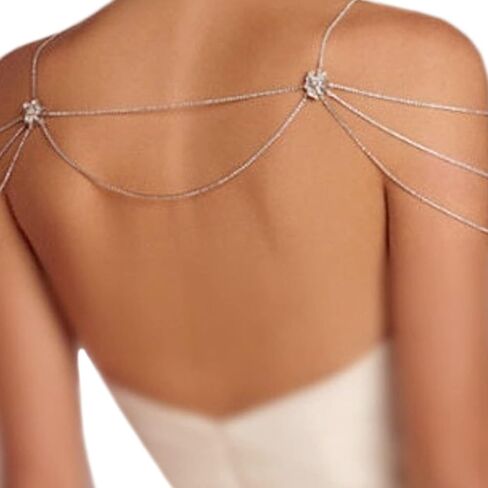 سلسلة الكتف الفاخرة حجر الراين قلادة طبقات عودة سلسلة زهرة الكريستال الكتف حزام سلسلة بيان الزفاف مجوهرات للنساء in Kuwait