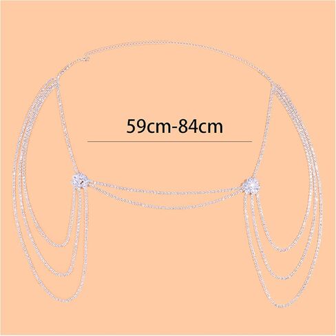 سلسلة الكتف الفاخرة حجر الراين قلادة طبقات عودة سلسلة زهرة الكريستال الكتف حزام سلسلة بيان الزفاف مجوهرات للنساء in Kuwait