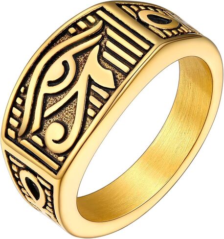 PROSTEEL Vintage Eye Of Horus Rings, Gold Plated/Black Stainless Steel Ankh Ring, Ancient Egyptians Symbol Amulet Protection Jewelry, 7-#14, Come Gift Box in Saudi Arabia