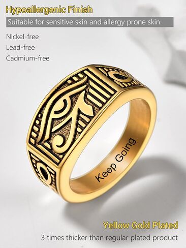 PROSTEEL Vintage Eye Of Horus Rings, Gold Plated/Black Stainless Steel Ankh Ring, Ancient Egyptians Symbol Amulet Protection Jewelry, 7-#14, Come Gift Box in Saudi Arabia