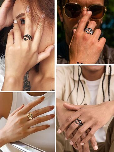PROSTEEL Vintage Eye Of Horus Rings, Gold Plated/Black Stainless Steel Ankh Ring, Ancient Egyptians Symbol Amulet Protection Jewelry, 7-#14, Come Gift Box in Saudi Arabia