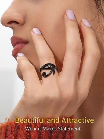 PROSTEEL Vintage Eye Of Horus Rings, Gold Plated/Black Stainless Steel Ankh Ring, Ancient Egyptians Symbol Amulet Protection Jewelry, 7-#14, Come Gift Box in Saudi Arabia