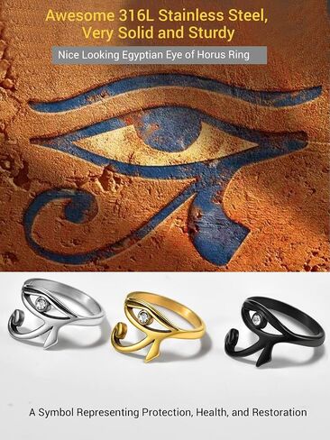 PROSTEEL Vintage Eye Of Horus Rings, Gold Plated/Black Stainless Steel Ankh Ring, Ancient Egyptians Symbol Amulet Protection Jewelry, 7-#14, Come Gift Box in Saudi Arabia