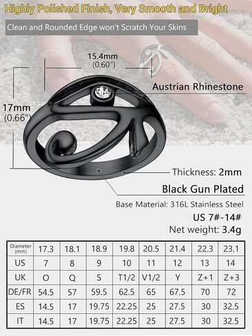 PROSTEEL Vintage Eye Of Horus Rings, Gold Plated/Black Stainless Steel Ankh Ring, Ancient Egyptians Symbol Amulet Protection Jewelry, 7-#14, Come Gift Box in Saudi Arabia