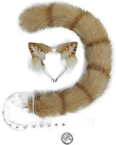 LittleLuluda Cat Ear Headband and Furry Long Tail Costume Set for Women Halloween Costumes, Neko Animal Cosplay Accessories in Kuwait