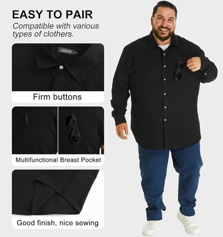 قميص رجالي كبير وطويل من HOdo مصنوع من القطن بأزرار سفلية مقاس 3XL-6XL in Kuwait