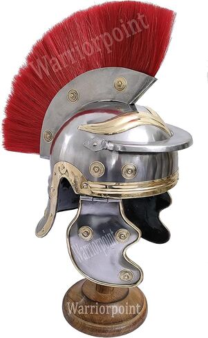 خوذة رومانية Centurion مع درع ريد بلوم من العصور الوسطى نسخة طبق الأصل من الجندي المصارع الفضي هيل والخوذة وحامل فضي، مقاس L in Kuwait
