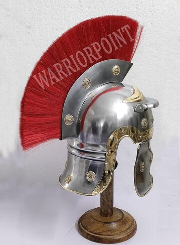 خوذة رومانية Centurion مع درع ريد بلوم من العصور الوسطى نسخة طبق الأصل من الجندي المصارع الفضي هيل والخوذة وحامل فضي، مقاس L in Kuwait
