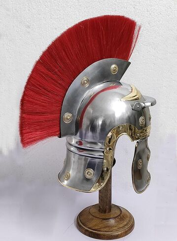 خوذة رومانية Centurion مع درع ريد بلوم من العصور الوسطى نسخة طبق الأصل من الجندي المصارع الفضي هيل والخوذة وحامل فضي، مقاس L in Kuwait