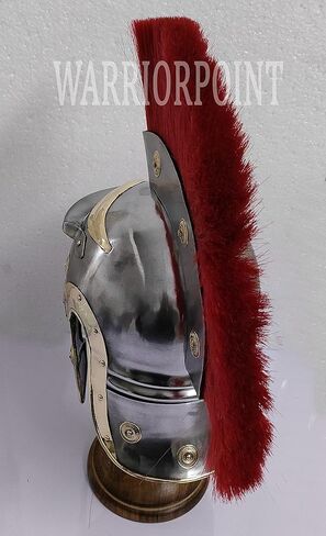 خوذة رومانية Centurion مع درع ريد بلوم من العصور الوسطى نسخة طبق الأصل من الجندي المصارع الفضي هيل والخوذة وحامل فضي، مقاس L in Kuwait