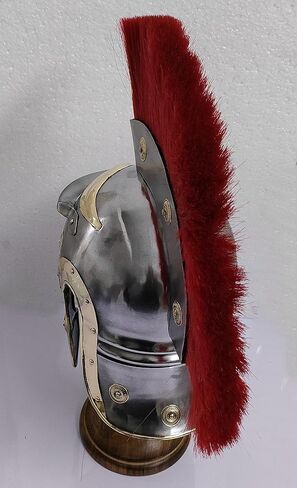 خوذة رومانية Centurion مع درع ريد بلوم من العصور الوسطى نسخة طبق الأصل من الجندي المصارع الفضي هيل والخوذة وحامل فضي، مقاس L in Kuwait