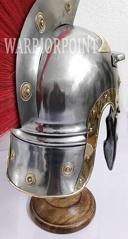 خوذة رومانية Centurion مع درع ريد بلوم من العصور الوسطى نسخة طبق الأصل من الجندي المصارع الفضي هيل والخوذة وحامل فضي، مقاس L in Kuwait