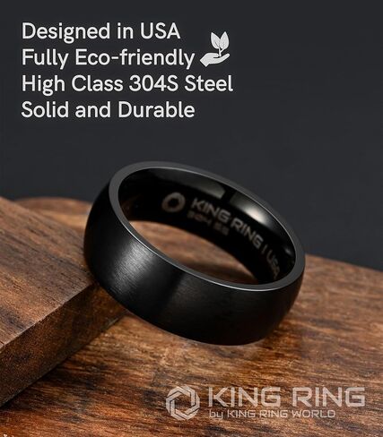 King Ring 8mm Domed Basic Ring – Super Polished Matt Finish Ring for Men & Women, Mens Wedding Band – Designed in USA in Kuwait