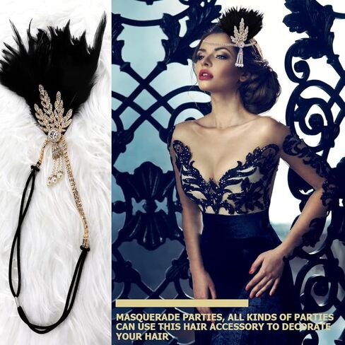 FERCAISH 1920s Flapper Headband، طافوا 20S الوردي ريشة كريستال عقال البكالوريوس حزب ريشة عقال، اكسسوارات الشعر غاتسبي العظيم للنساء (الوردي) in Kuwait