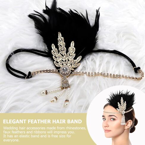 FERCAISH 1920s Flapper Headband، طافوا 20S الوردي ريشة كريستال عقال البكالوريوس حزب ريشة عقال، اكسسوارات الشعر غاتسبي العظيم للنساء (الوردي) in Kuwait
