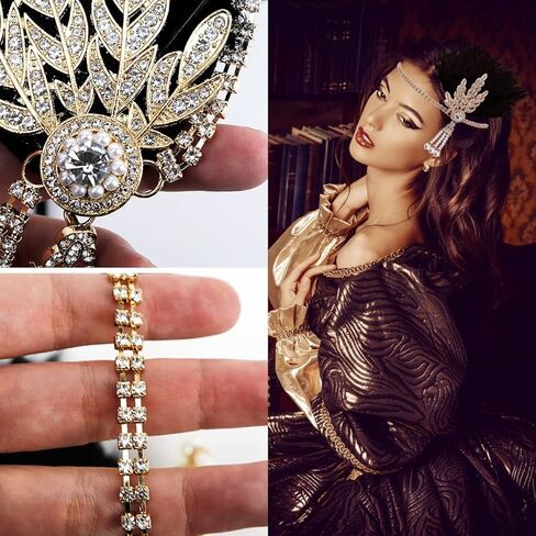 FERCAISH 1920s Flapper Headband، طافوا 20S الوردي ريشة كريستال عقال البكالوريوس حزب ريشة عقال، اكسسوارات الشعر غاتسبي العظيم للنساء (الوردي) in Kuwait