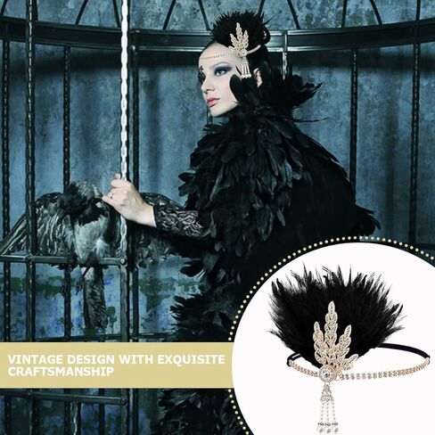 FERCAISH 1920s Flapper Headband، طافوا 20S الوردي ريشة كريستال عقال البكالوريوس حزب ريشة عقال، اكسسوارات الشعر غاتسبي العظيم للنساء (الوردي) in Kuwait