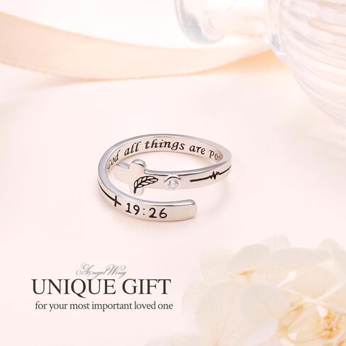 Ladytree Feather Angel Wings Adjustable Memorial Dainty Sterling Silver Open Thumb Ring for Women Men Loss of Mom Dad Daughter Loved Ones Mother's Day Sympathy Memory Jewelry Gifts in Kuwait